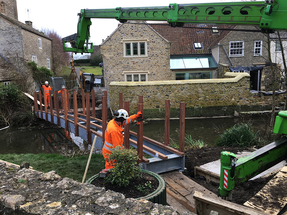 Beaver Bridges pedestrian bridge installation Nunney
